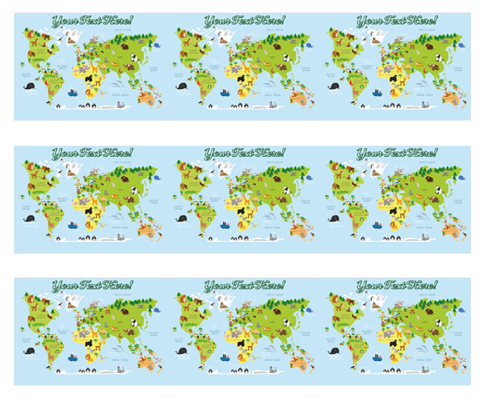 Animal world map - Edible Cake Topper, Cupcake Toppers, Strips