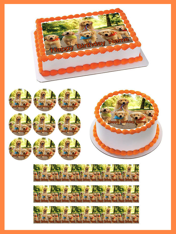 GOLDEN RETRIEVER Dog Puppy - Edible Cake Topper OR Cupcake Topper, Decor
