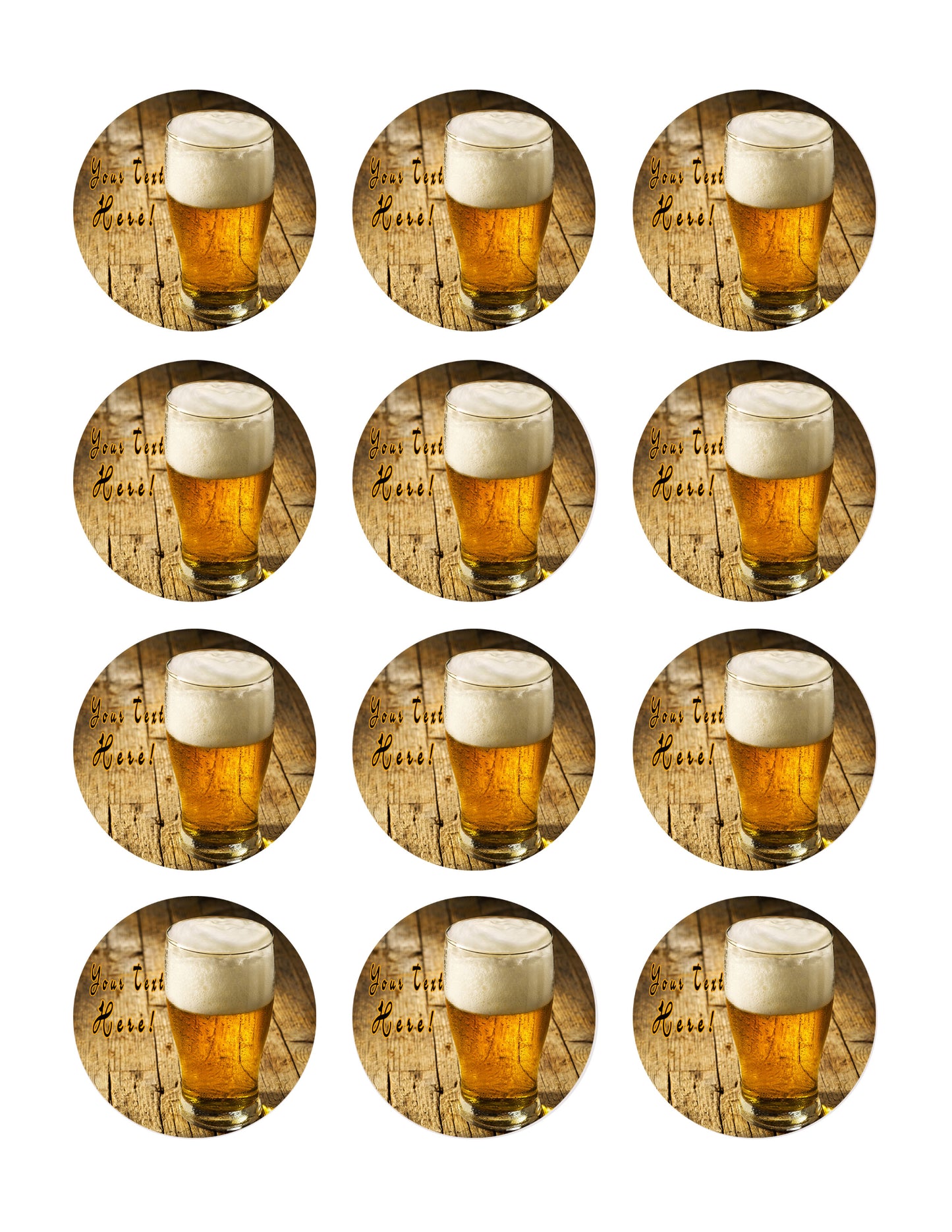 Glass of Beer on Wooden Table - Edible Cake Topper, Cupcake Toppers, Strips