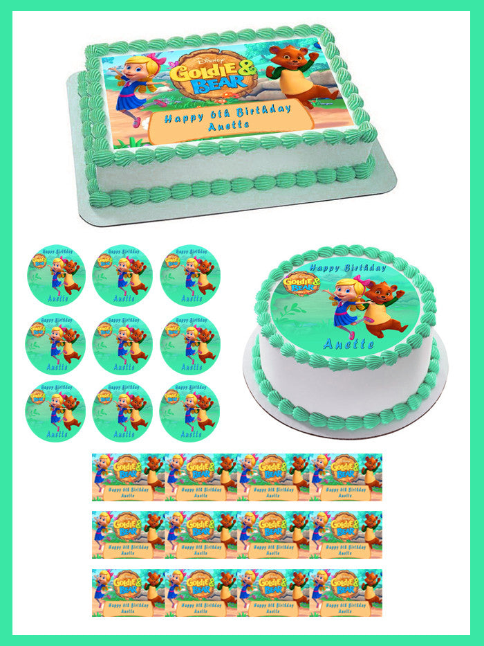 Goldie & Bear 1 Edible Birthday Cake Topper OR Cupcake Topper, Decor - Edible Prints On Cake (Edible Cake &Cupcake Topper)