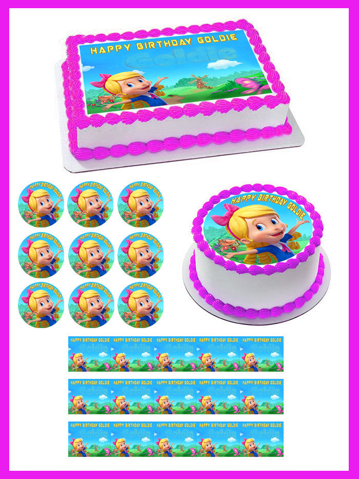 Goldie & Bear 2 Edible Birthday Cake Topper OR Cupcake Topper, Decor - Edible Prints On Cake (Edible Cake &Cupcake Topper)