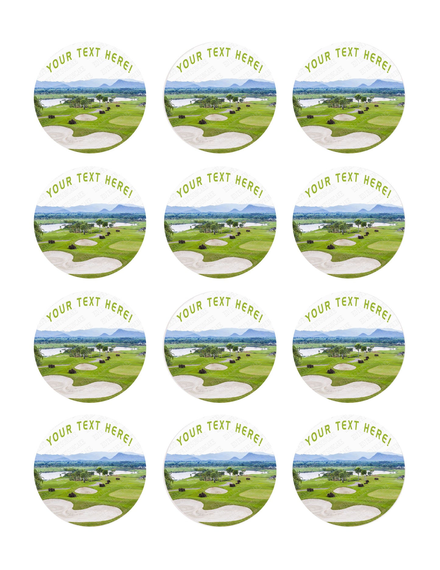 Golf - Edible Cake Topper, Cupcake Toppers, Strips