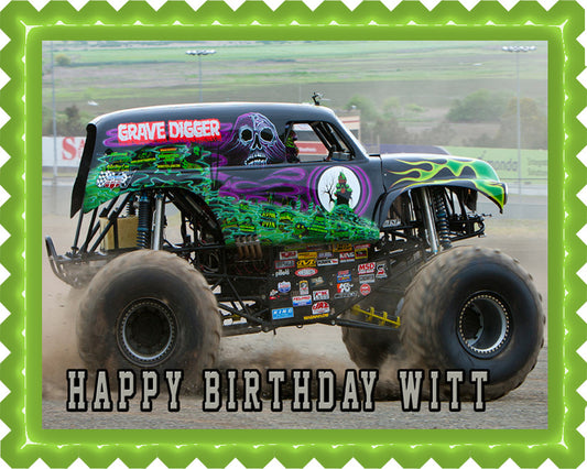 GRAVE DIGGER Monster Truck - Edible Cake Topper OR Cupcake Topper, Decor