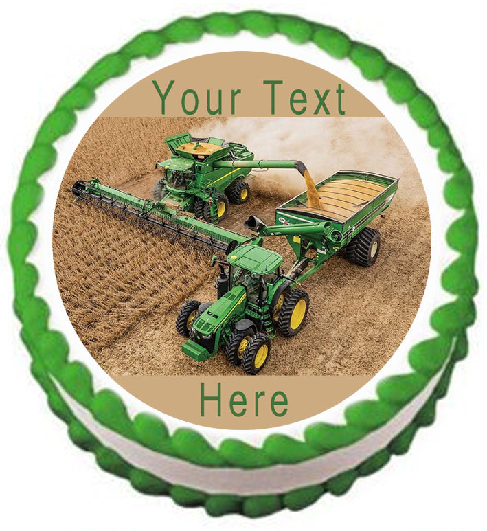 John Deere combine and tractor - Edible Cake Topper, Cupcake Toppers, Strips