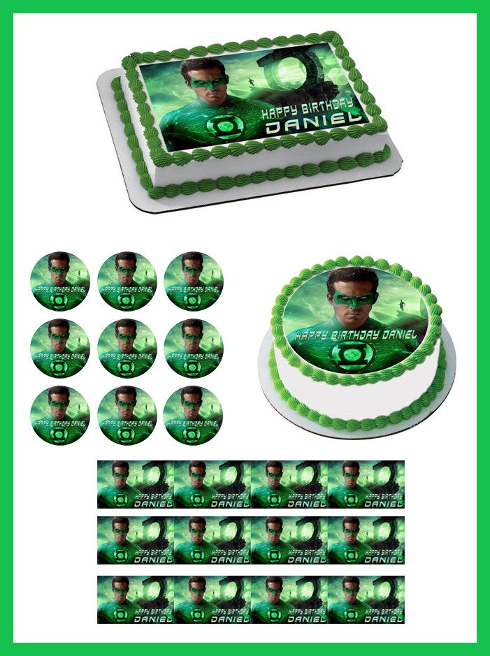 Green Lantern Edible Birthday Cake Topper OR Cupcake Topper, Decor - Edible Prints On Cake (Edible Cake &Cupcake Topper)