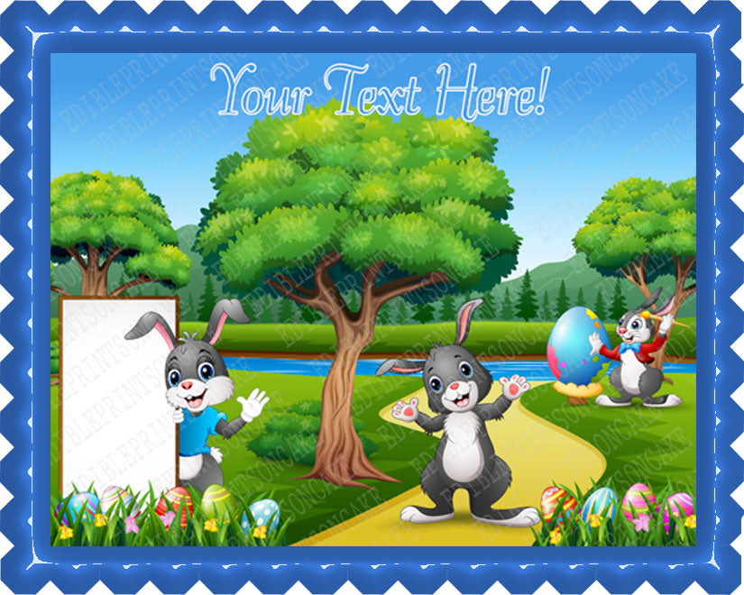 Happy Easter Bunny on the Nature - Edible Cake Topper, Cupcake Toppers, Strips