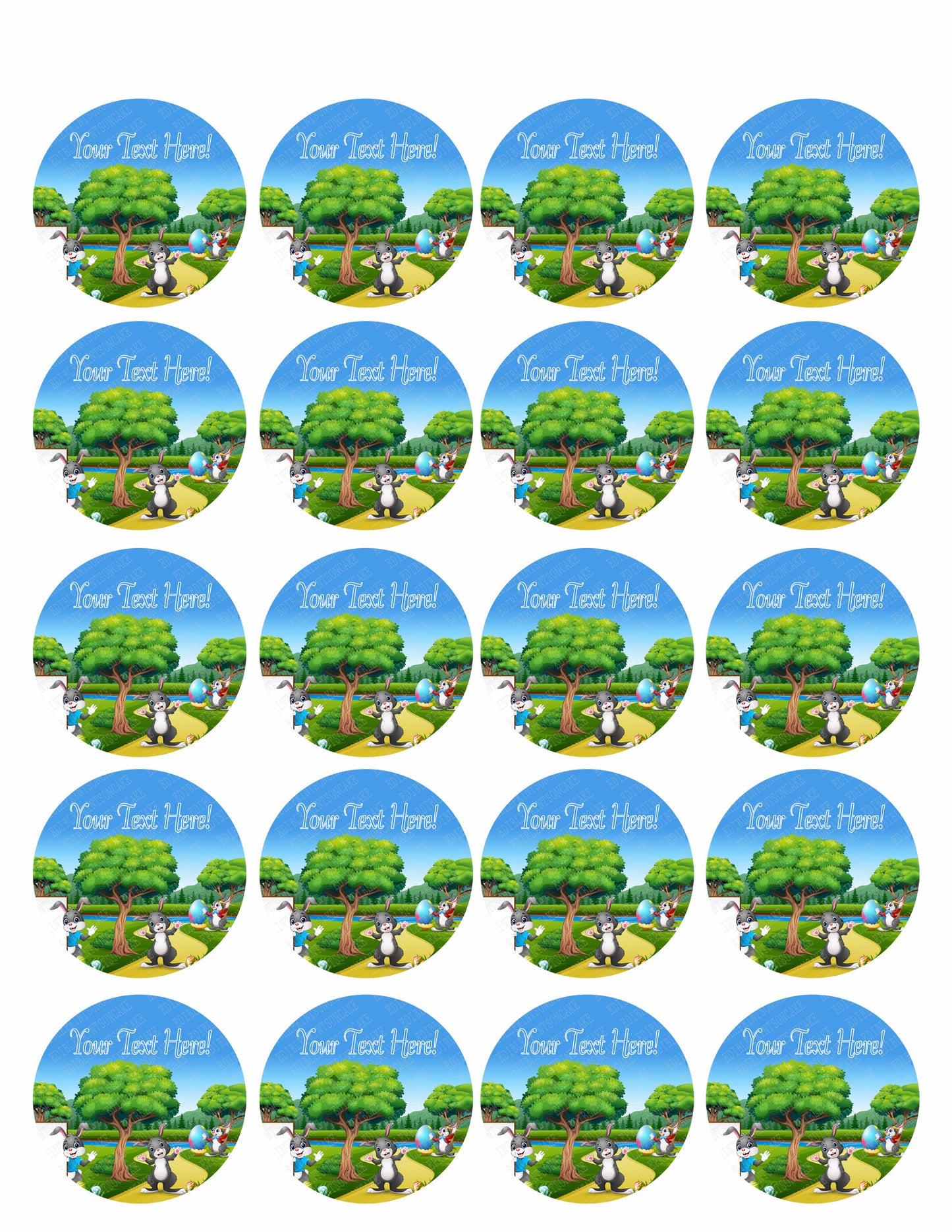 Happy Easter Bunny on the Nature - Edible Cake Topper, Cupcake Toppers, Strips