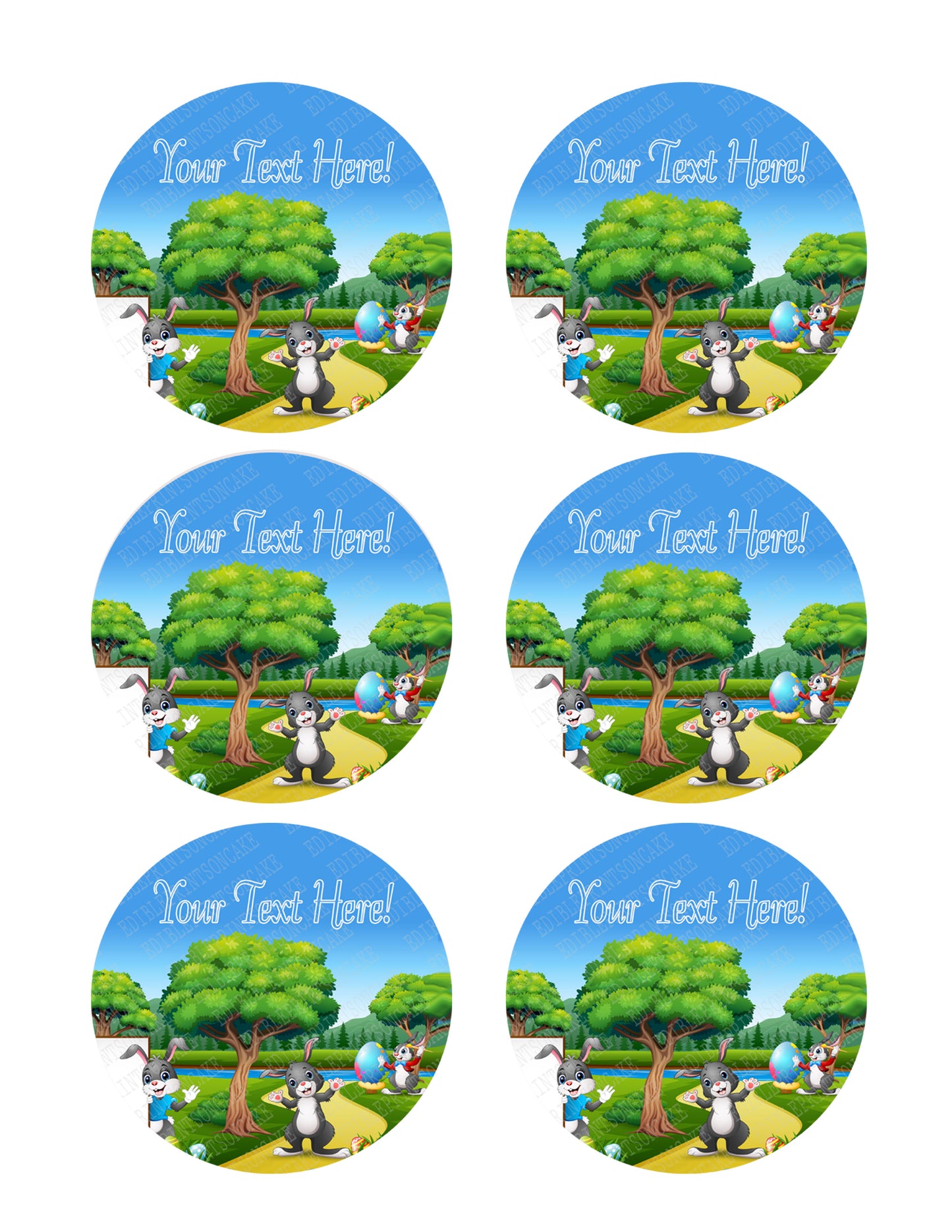 Happy Easter Bunny on the Nature - Edible Cake Topper, Cupcake Toppers, Strips
