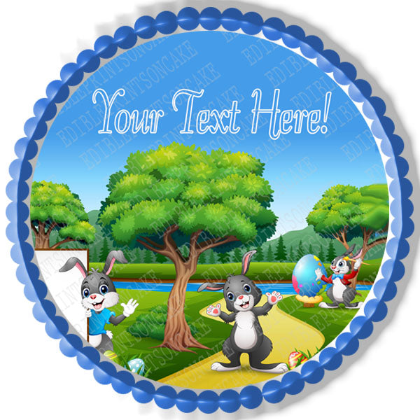 Happy Easter Bunny on the Nature - Edible Cake Topper, Cupcake Toppers, Strips