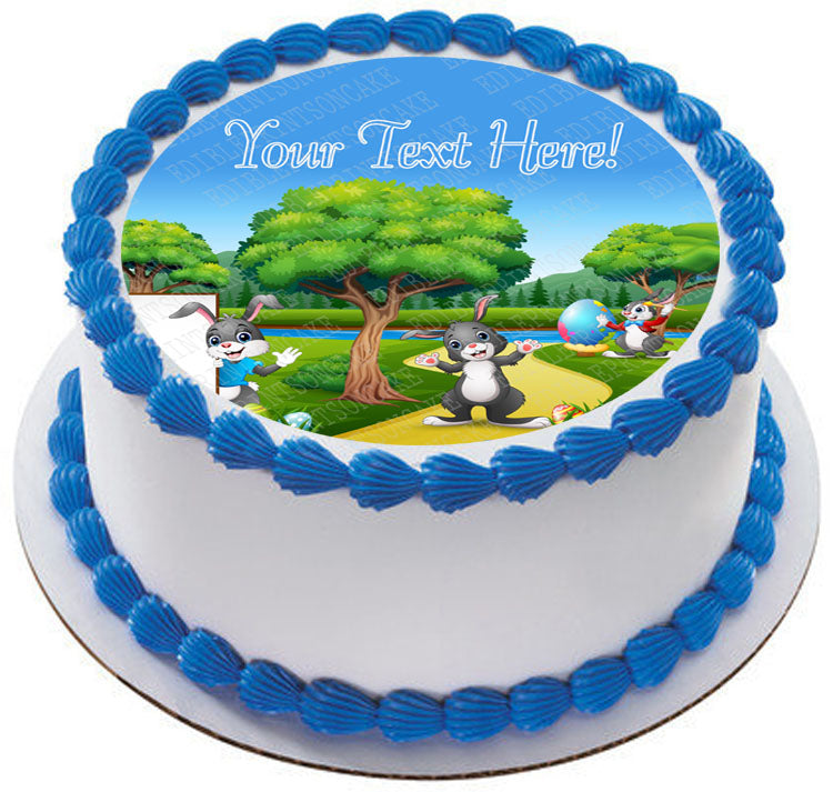 Happy Easter Bunny on the Nature - Edible Cake Topper, Cupcake Toppers, Strips