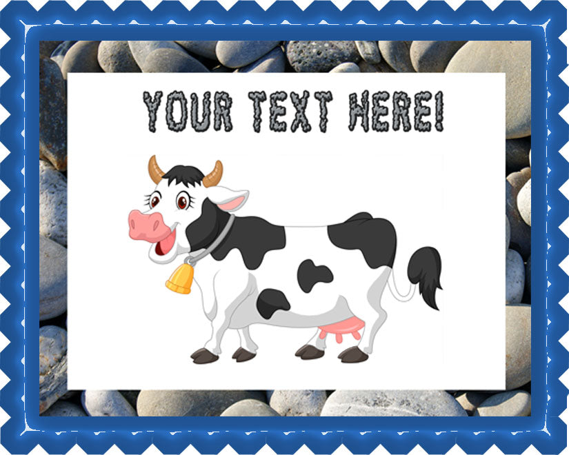 Happy Cow - Edible Cake Topper, Cupcake Toppers, Strips