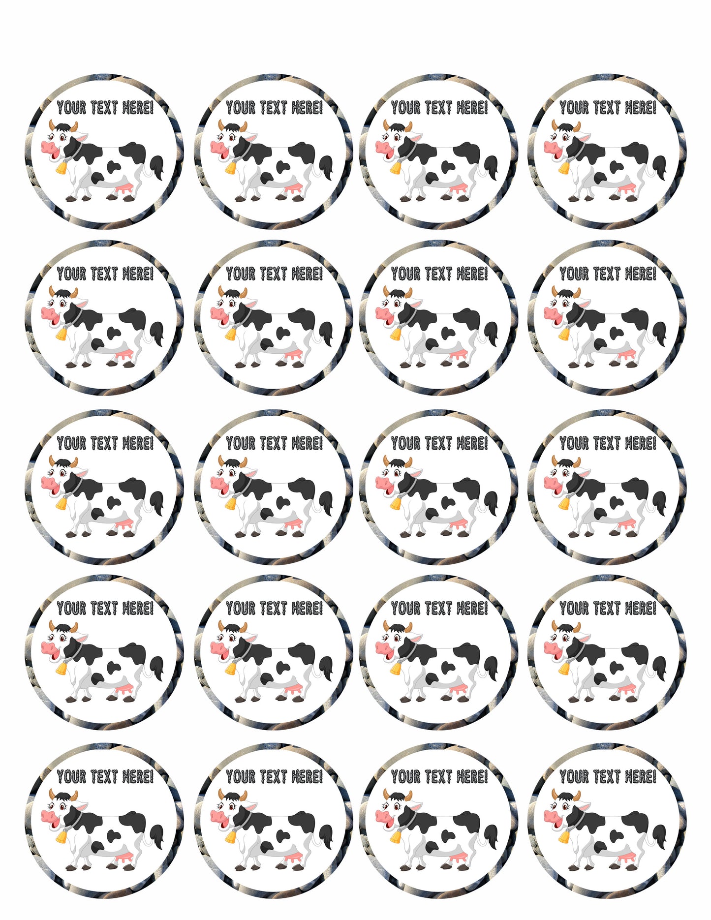 Happy Cow - Edible Cake Topper, Cupcake Toppers, Strips