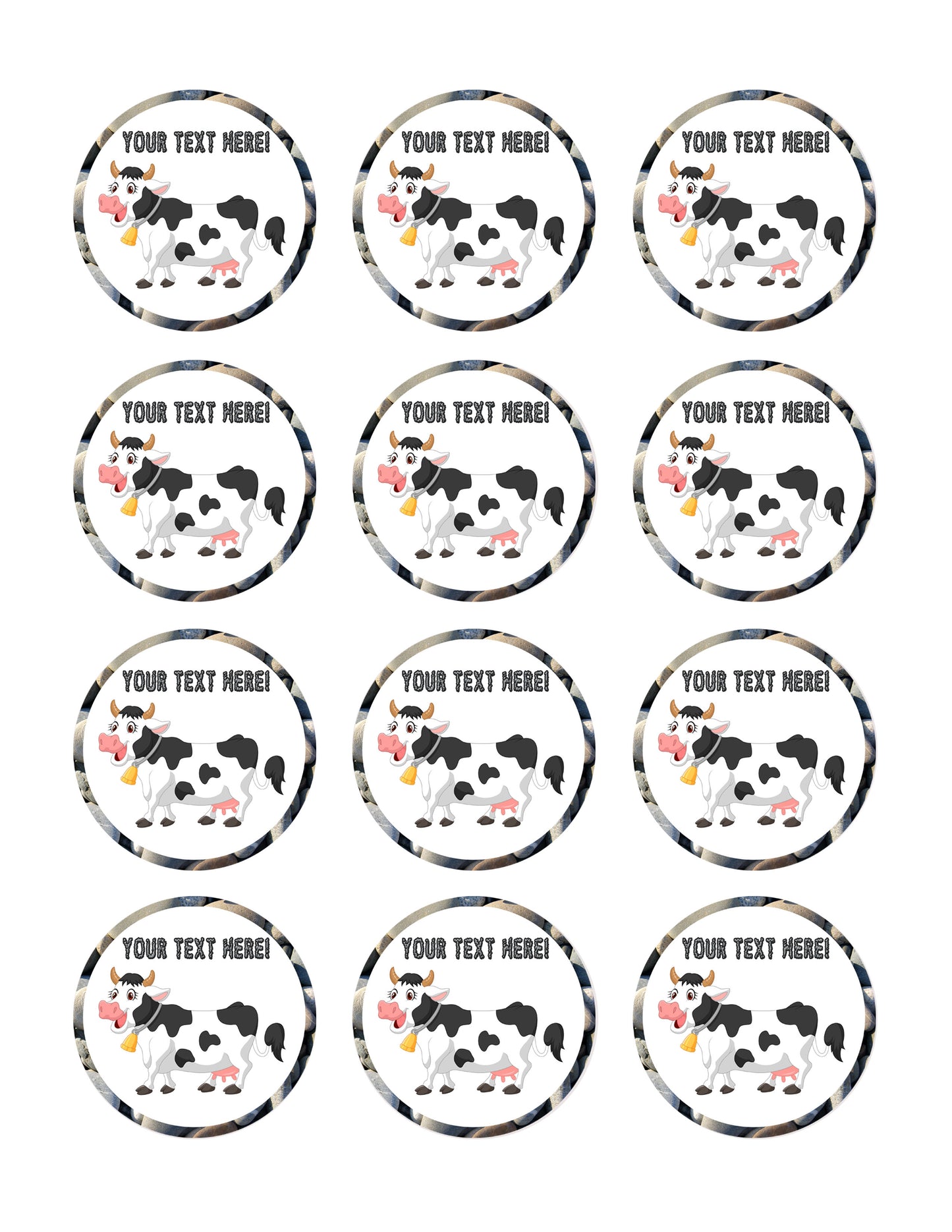 Happy Cow - Edible Cake Topper, Cupcake Toppers, Strips