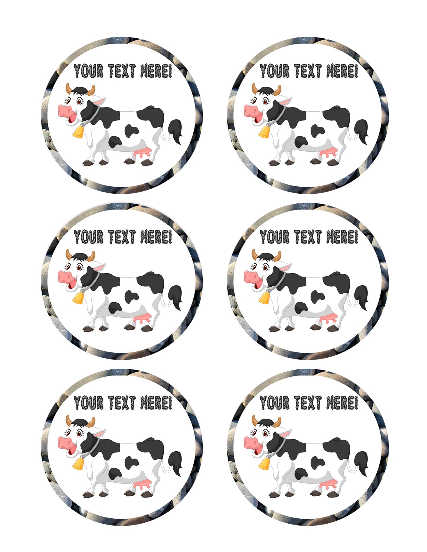 Happy Cow - Edible Cake Topper, Cupcake Toppers, Strips