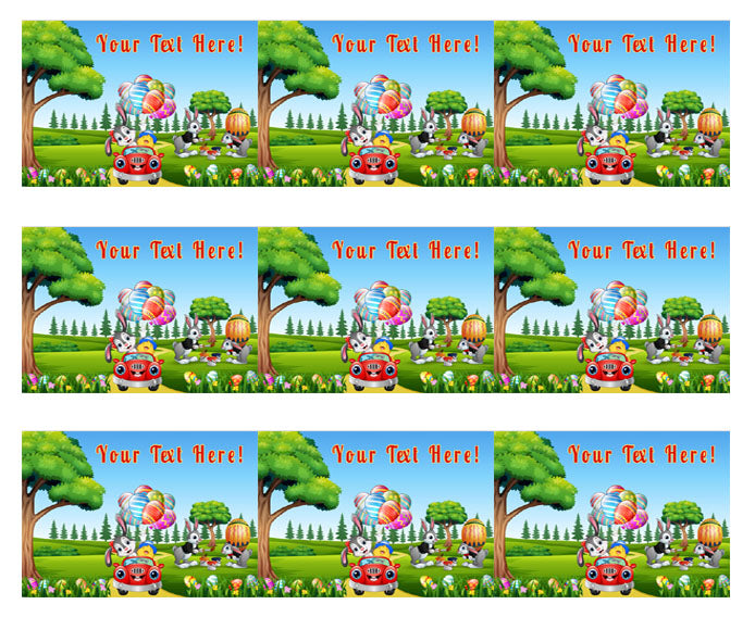 Happy Easter Rabbit Riding a Car - Edible Cake Topper, Cupcake Toppers, Strips