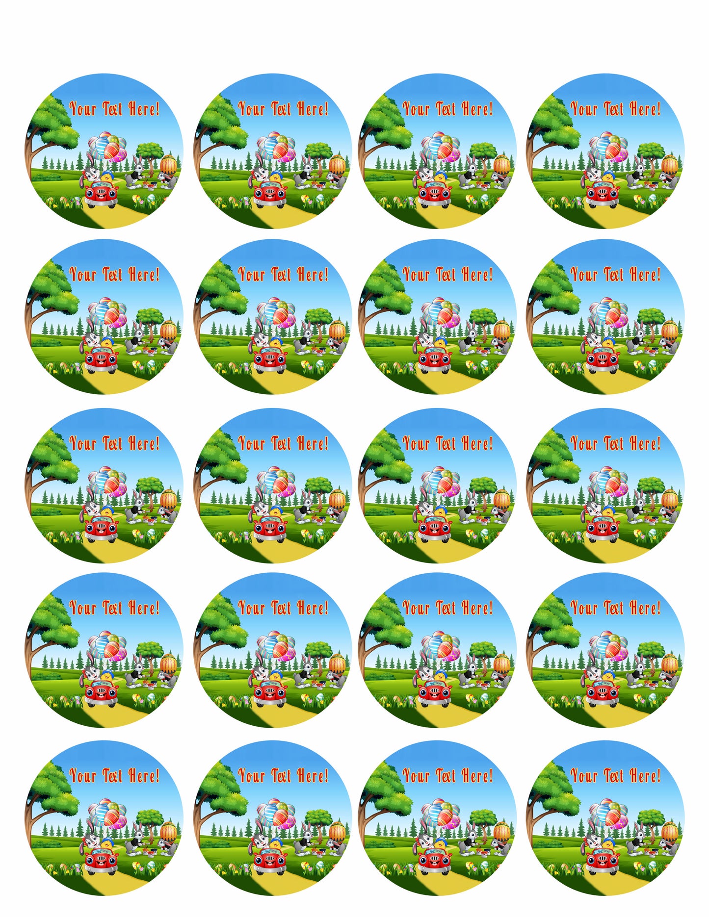 Happy Easter Rabbit Riding a Car - Edible Cake Topper, Cupcake Toppers, Strips