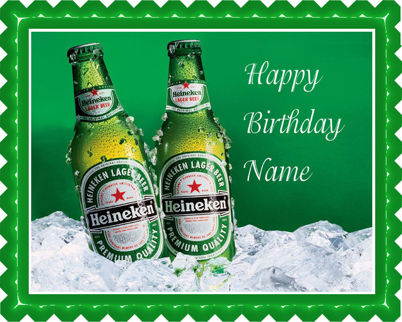Heineken Beer Edible Birthday Cake Topper OR Cupcake Topper, Decor