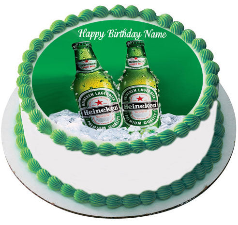 Heineken Beer Edible Birthday Cake Topper OR Cupcake Topper, Decor