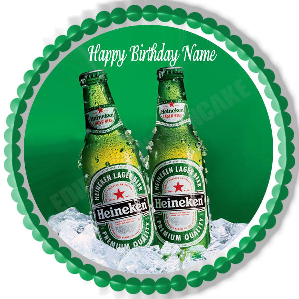 Heineken Beer Edible Birthday Cake Topper OR Cupcake Topper, Decor