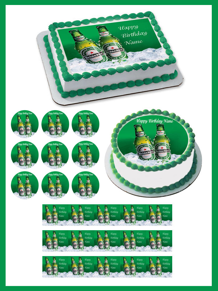Heineken Beer Edible Birthday Cake Topper OR Cupcake Topper, Decor