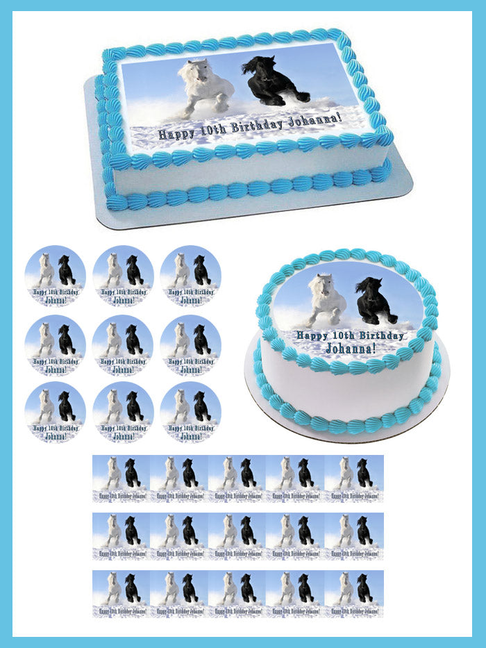 Horses (Nr2) - Edible Cake Topper OR Cupcake Topper, Decor