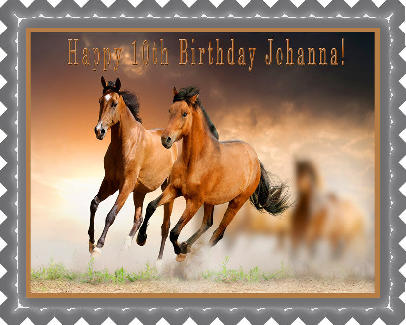 Horses Edible Birthday Cake Topper OR Cupcake Topper, Decor - Edible Prints On Cake (Edible Cake &Cupcake Topper)