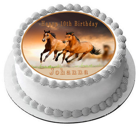 Horses Edible Birthday Cake Topper OR Cupcake Topper, Decor - Edible Prints On Cake (Edible Cake &Cupcake Topper)