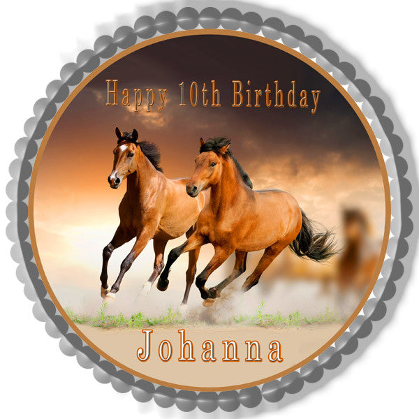 Horses Edible Birthday Cake Topper OR Cupcake Topper, Decor - Edible Prints On Cake (Edible Cake &Cupcake Topper)