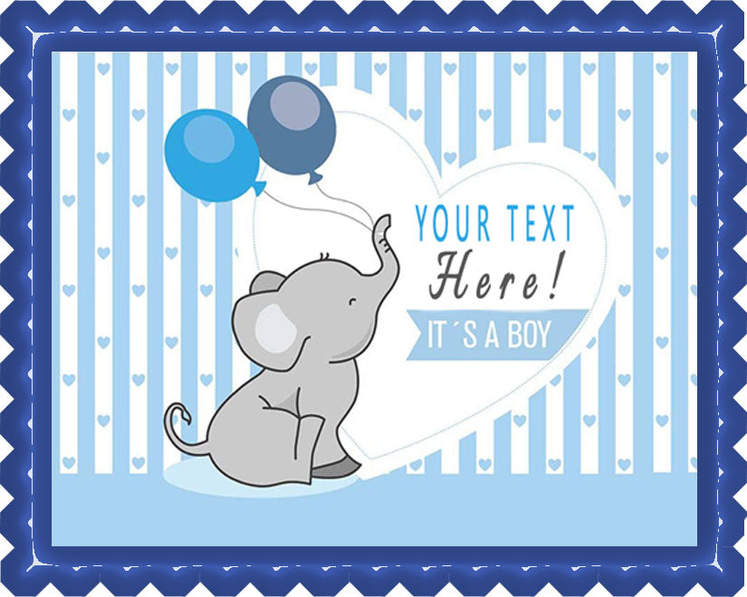 It's a Boy Elephant Baby Shower - Edible Cake Topper, Cupcake Toppers, Strips