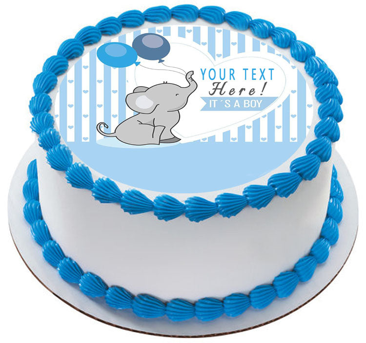 It's a Boy Elephant Baby Shower - Edible Cake Topper, Cupcake Toppers, Strips
