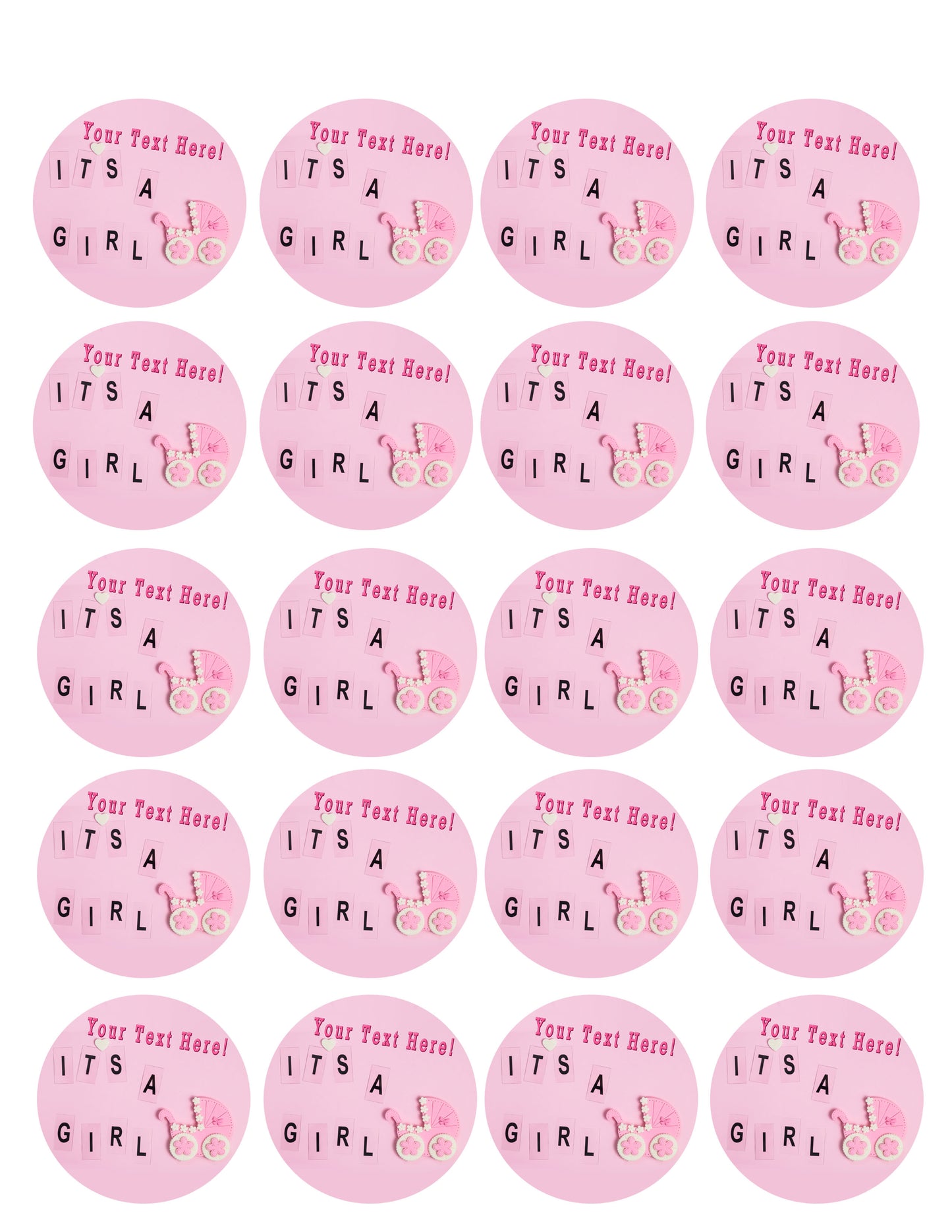 Its a girl pink Newborn Baby shower - Edible Cake Topper, Cupcake Toppers, Strips