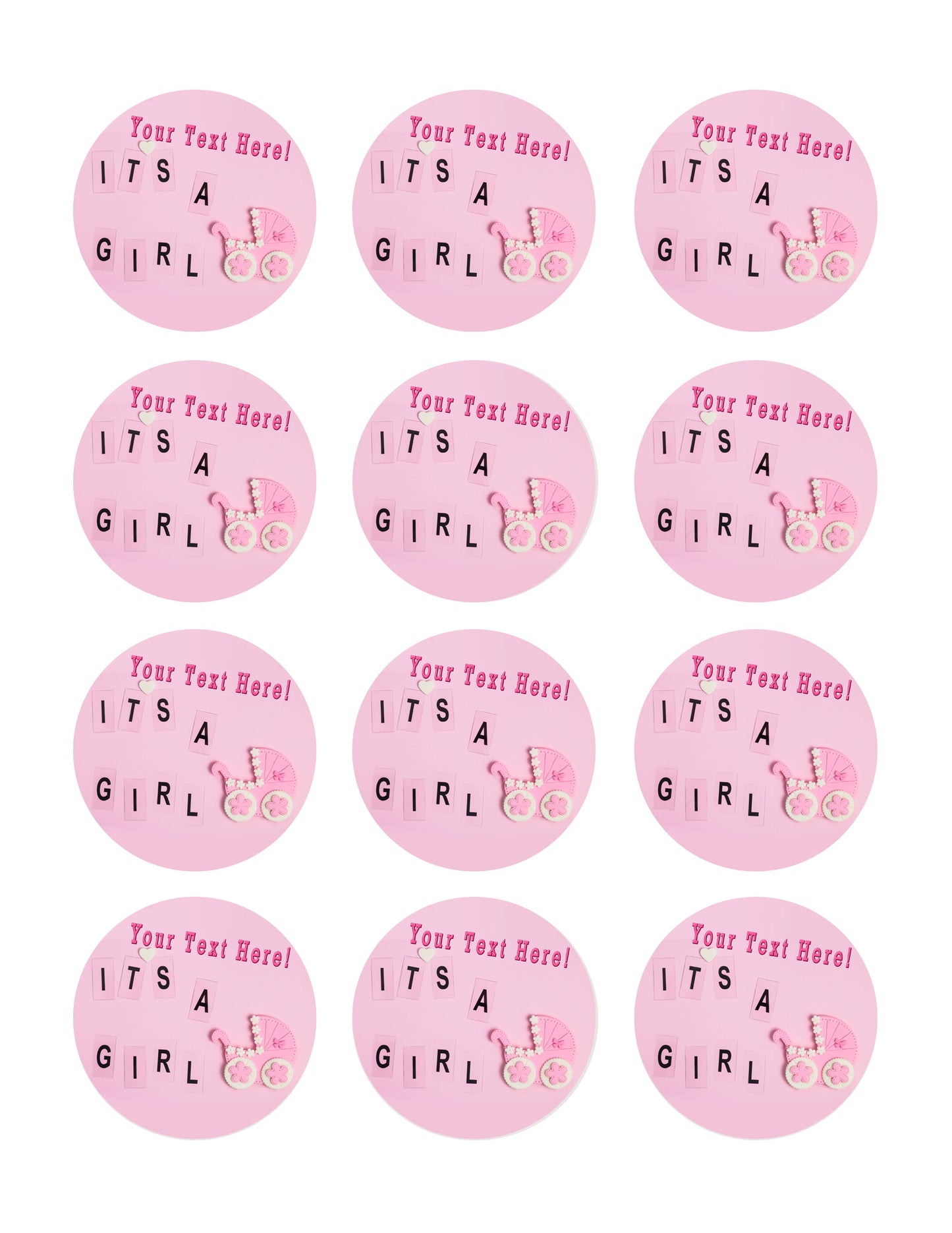 Its a girl pink Newborn Baby shower - Edible Cake Topper, Cupcake Toppers, Strips