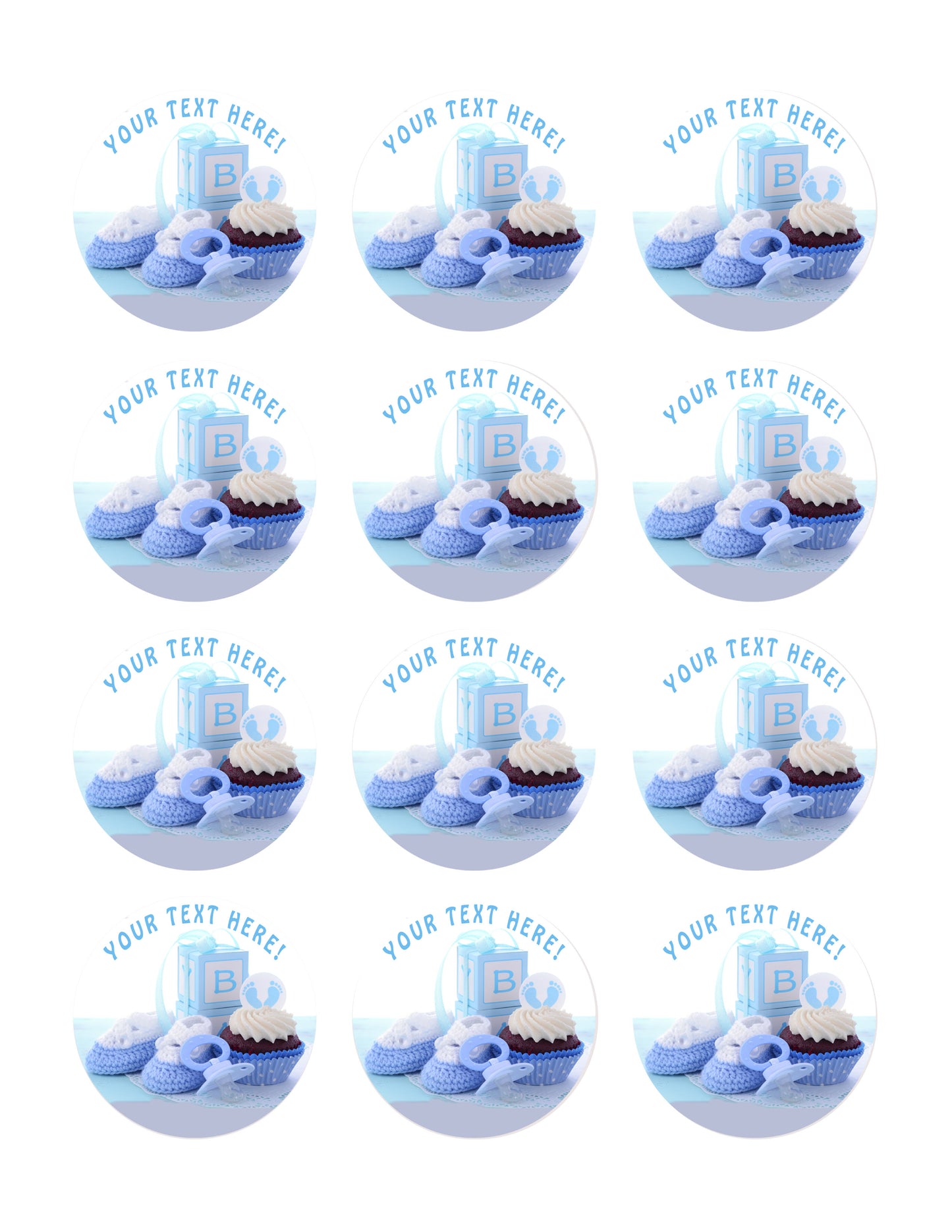 Its a Boy Blue Baby Shower - Edible Cake Topper, Cupcake Toppers, Strips