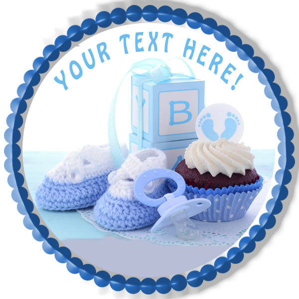 Its a Boy Blue Baby Shower - Edible Cake Topper, Cupcake Toppers, Strips