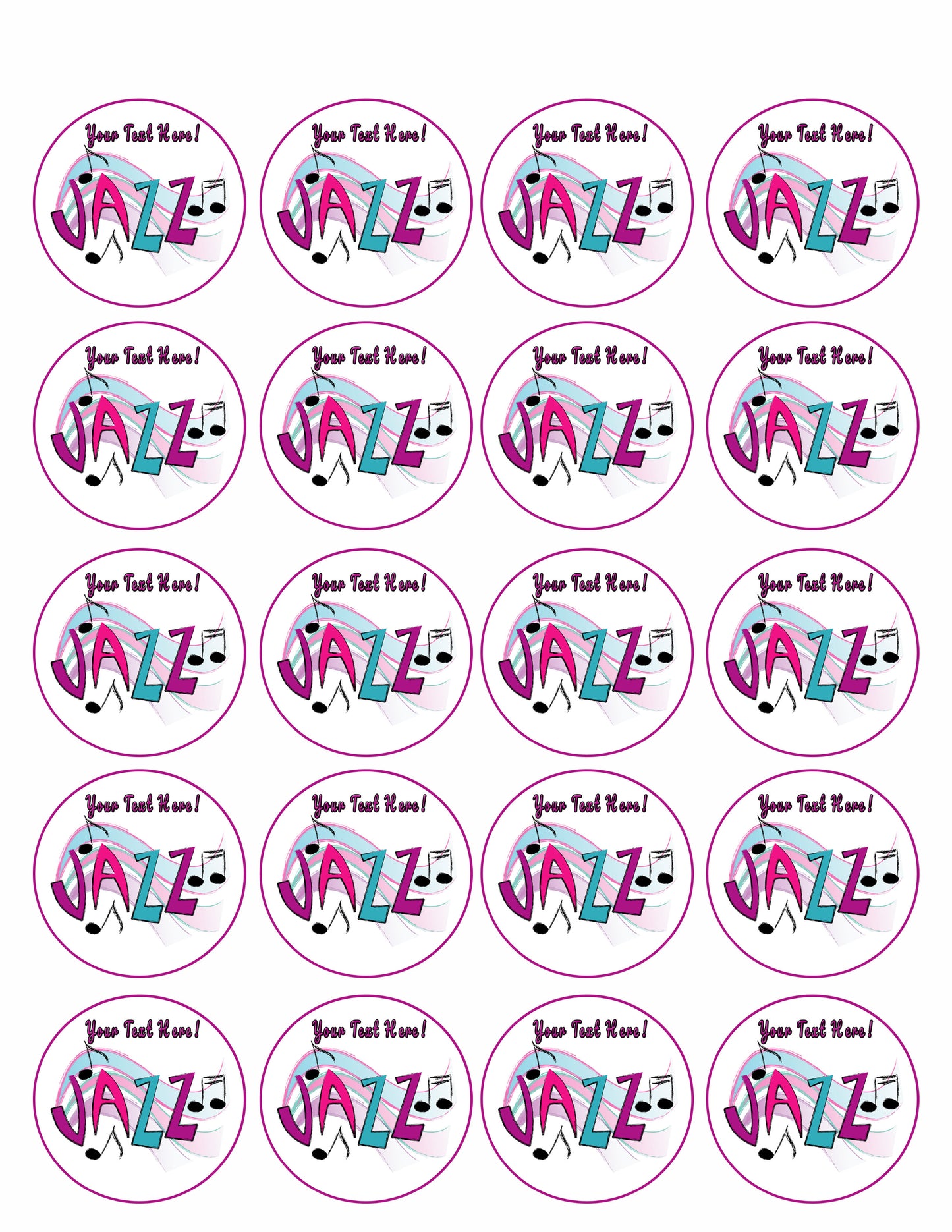 Jazz - Edible Cake Topper, Cupcake Toppers, Strips