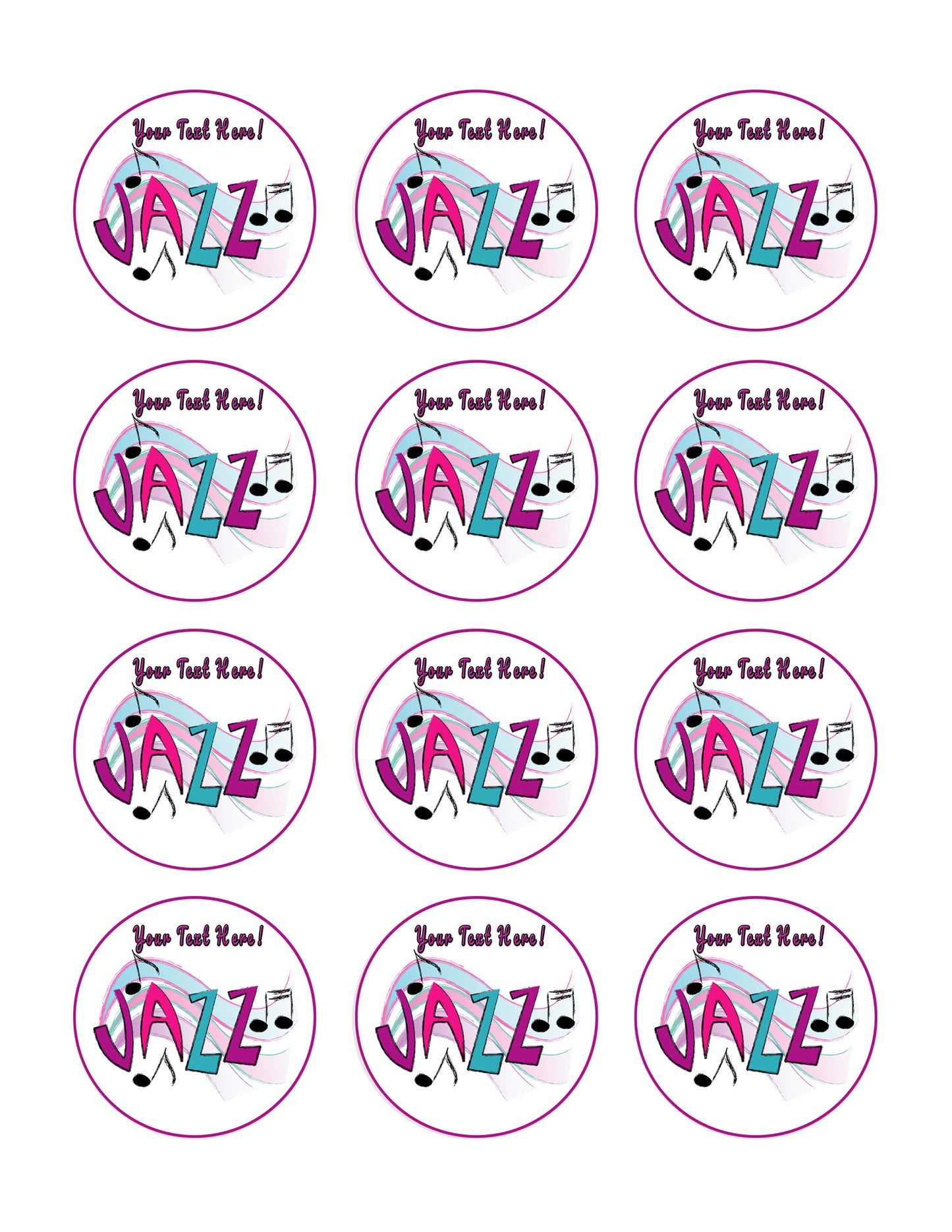 Jazz - Edible Cake Topper, Cupcake Toppers, Strips