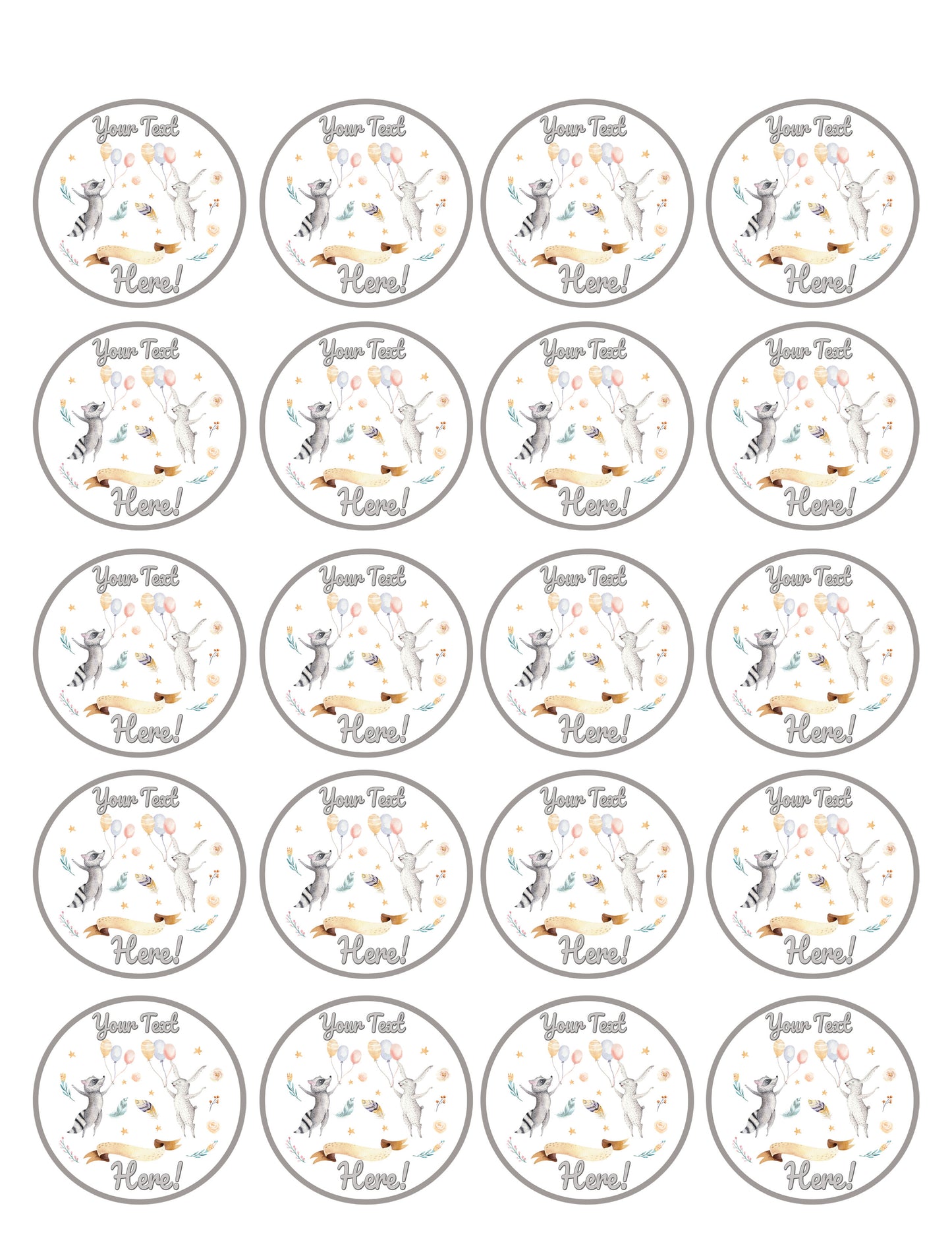 Cute Jumping Raccoon and Bunny - Edible Cake Topper, Cupcake Toppers, Strips