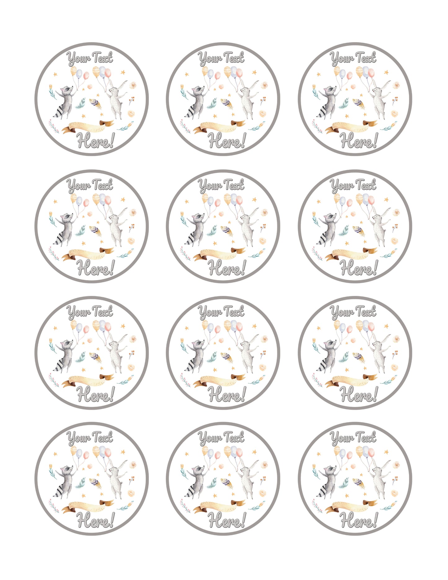 Cute Jumping Raccoon and Bunny - Edible Cake Topper, Cupcake Toppers, Strips