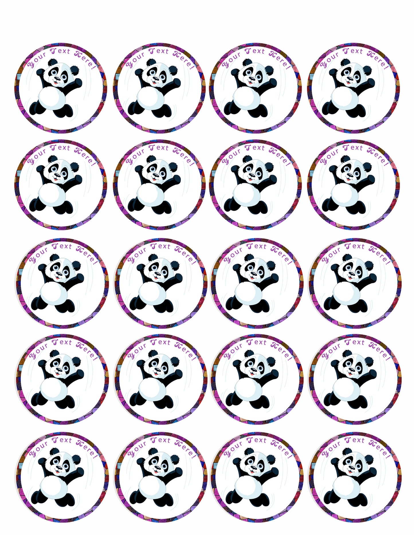 Jumping Happy Panda - Edible Cake Topper, Cupcake Toppers, Strips