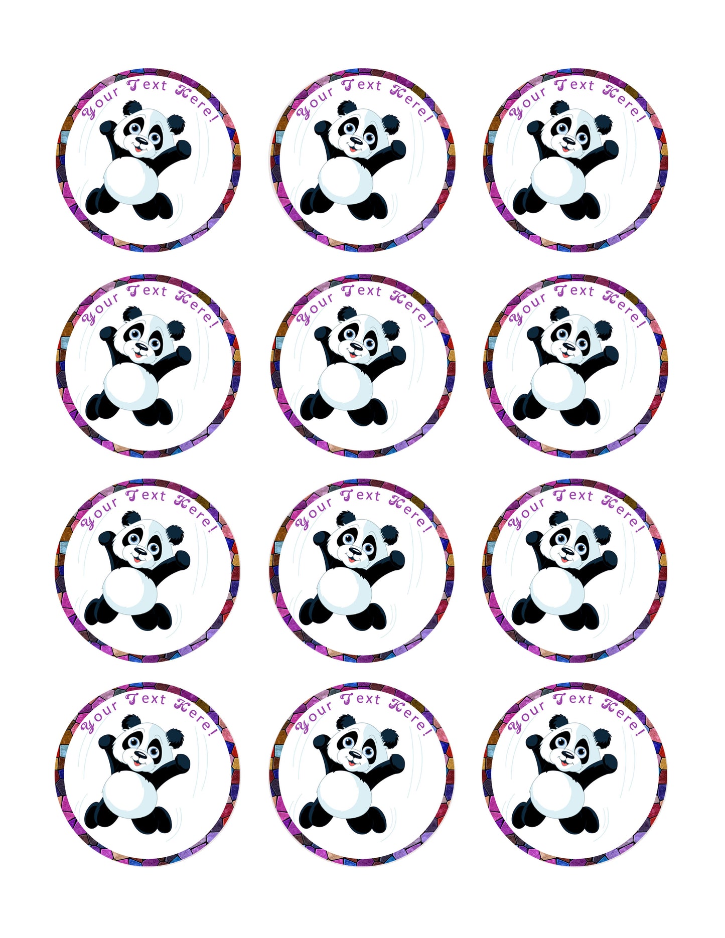 Jumping Happy Panda - Edible Cake Topper, Cupcake Toppers, Strips