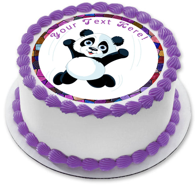 Jumping Happy Panda - Edible Cake Topper, Cupcake Toppers, Strips