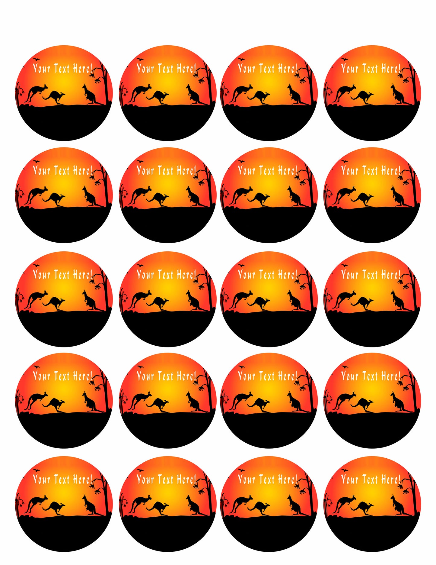 Kangaroo Sunset - Edible Cake Topper, Cupcake Toppers, Strips