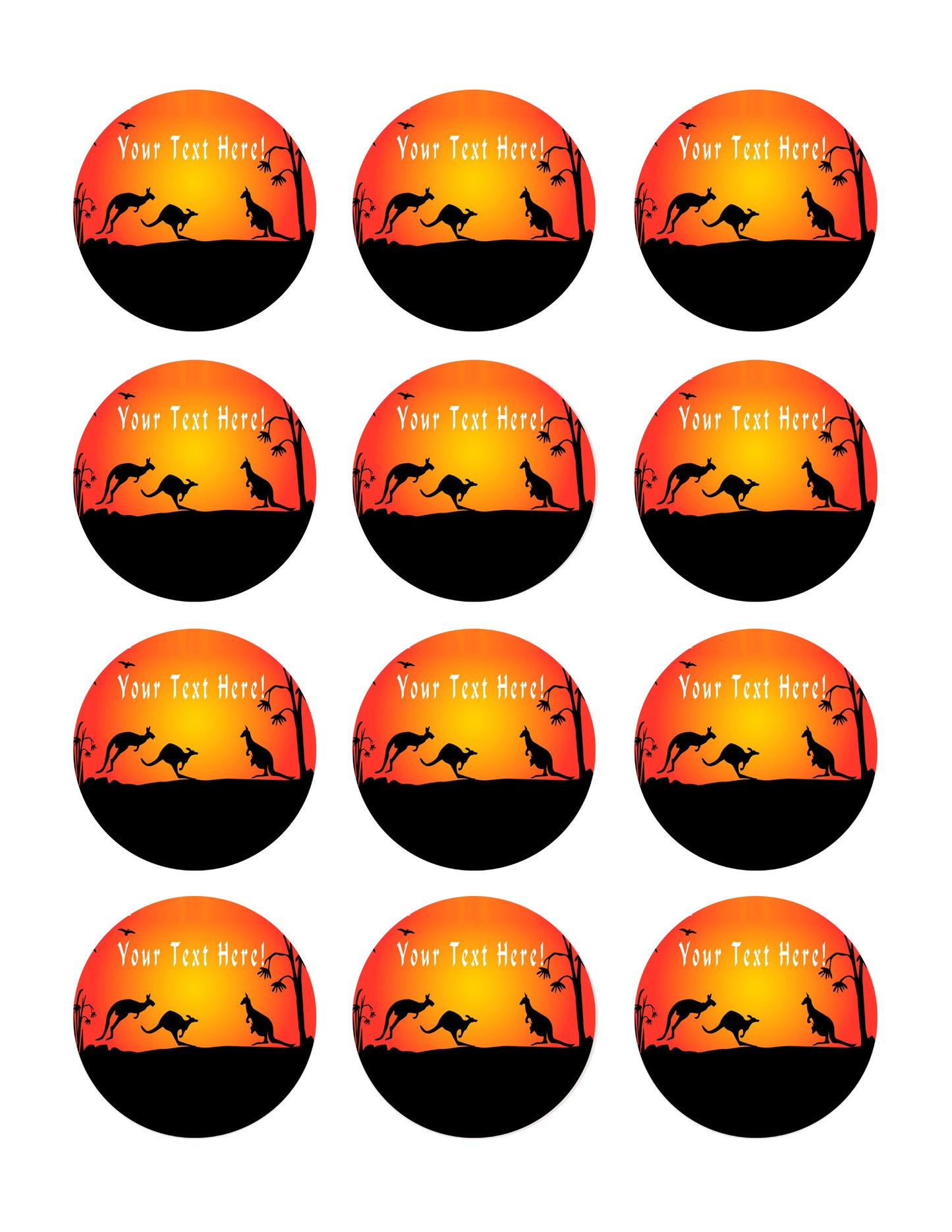 Kangaroo Sunset - Edible Cake Topper, Cupcake Toppers, Strips
