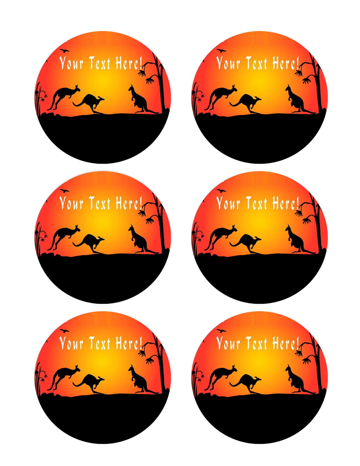 Kangaroo Sunset - Edible Cake Topper, Cupcake Toppers, Strips