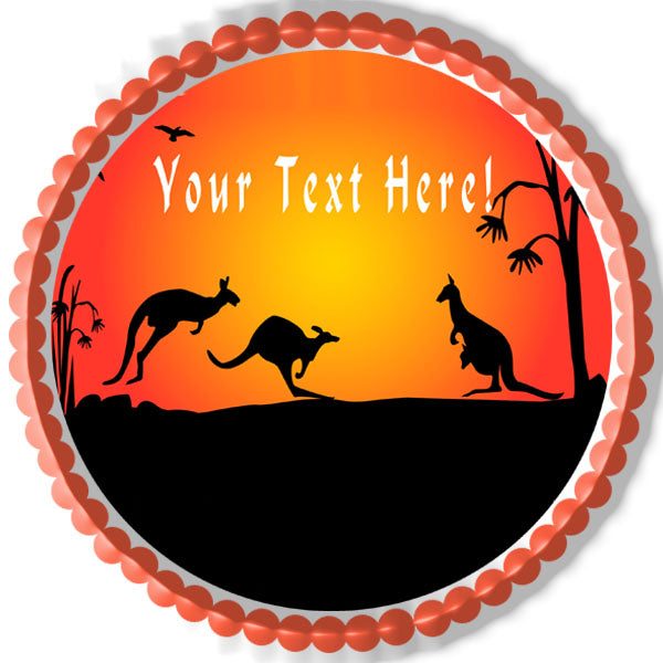 Kangaroo Sunset - Edible Cake Topper, Cupcake Toppers, Strips