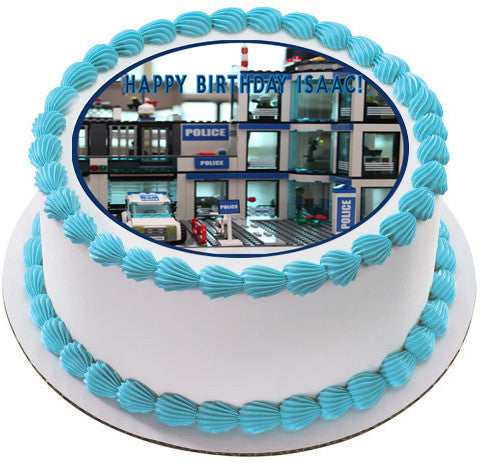 Lego City Police Station 1 Edible Birthday Cake Topper OR Cupcake Topper, Decor - Edible Prints On Cake (Edible Cake &Cupcake Topper)
