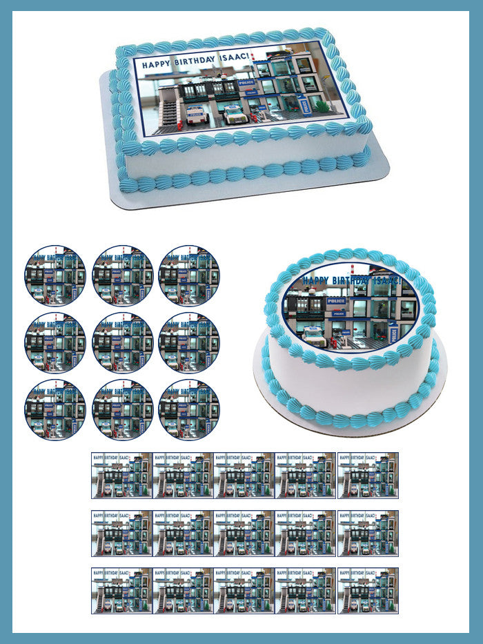 Lego City Police Station - Edible Cake Topper OR Cupcake Topper, Decor