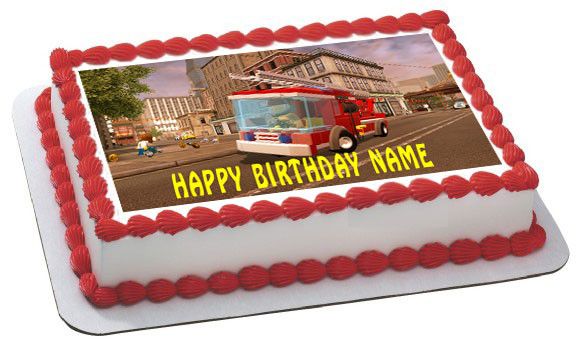 Lego City Fire Engine Edible Birthday Cake Topper OR Cupcake Topper, Decor - Edible Prints On Cake (Edible Cake &Cupcake Topper)