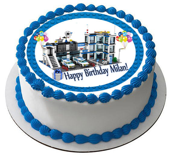 Lego City Police Station 4 Edible Birthday Cake Topper OR Cupcake Topper, Decor - Edible Prints On Cake (Edible Cake &Cupcake Topper)