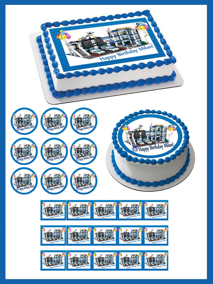 Lego City Police Station (Nr4) - Edible Cake Topper OR Cupcake Topper, Decor